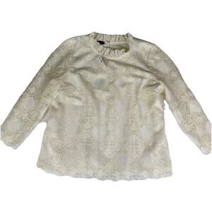 Talbots Women’s Petite XL Crochet Lace Blouse Ivory Floral Embroidered Top NWT